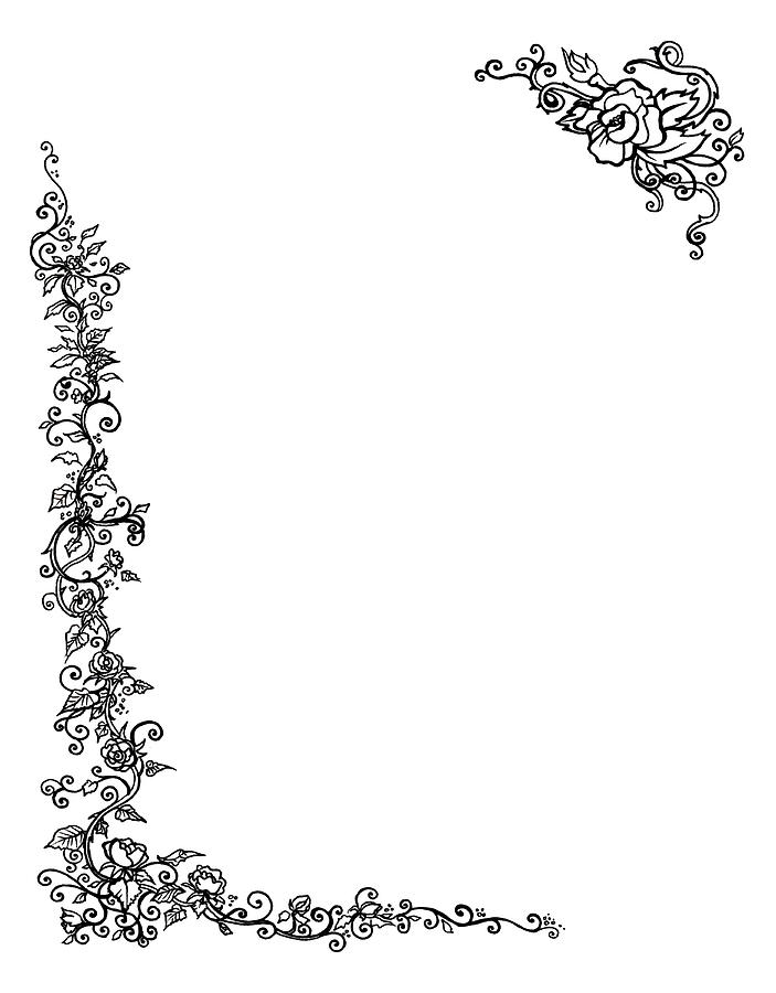 Page Border of Rose Vine Drawing by Katherine Nutt - Fine Art America