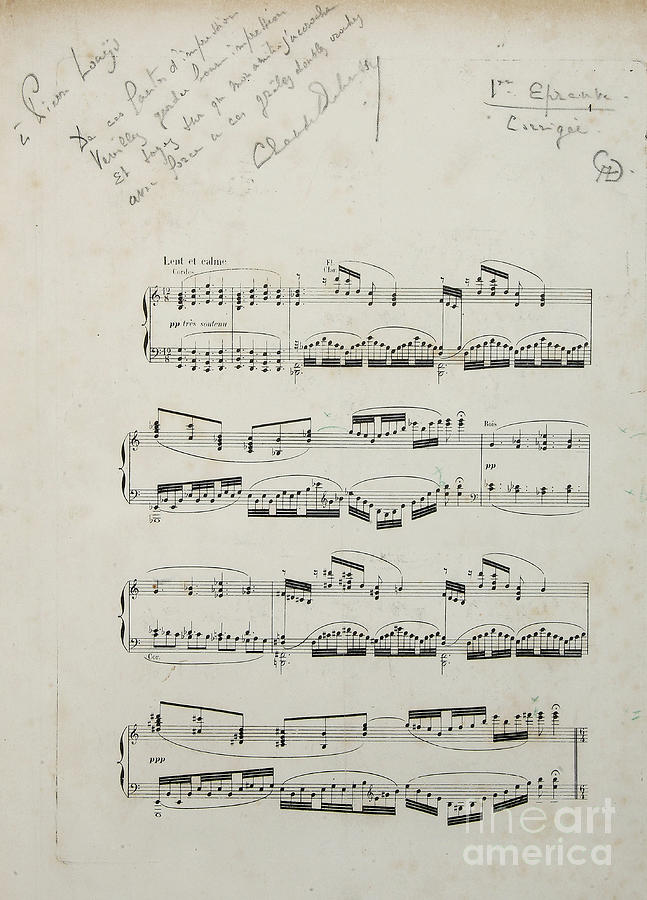 Page from the first corrected proof of La damoiselle elue Drawing by Claude Debussy