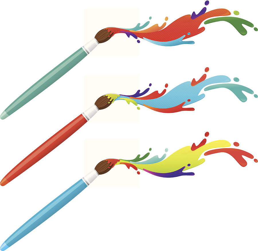 Paint brushes with colourful splatters Drawing by Mustafahacalaki