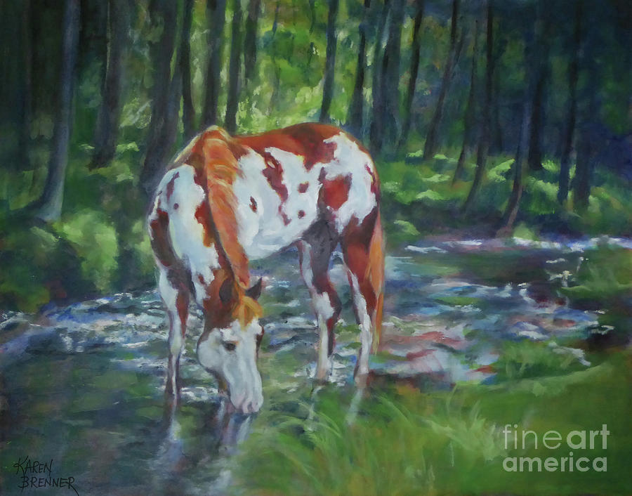 Horse Painting - Paint in the Stream by Karen Brenner