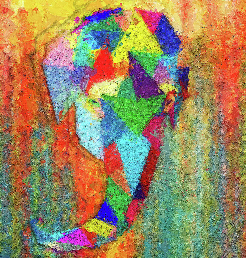 Paint Splattered Elephant Head In Color Painting by Dan Sproul