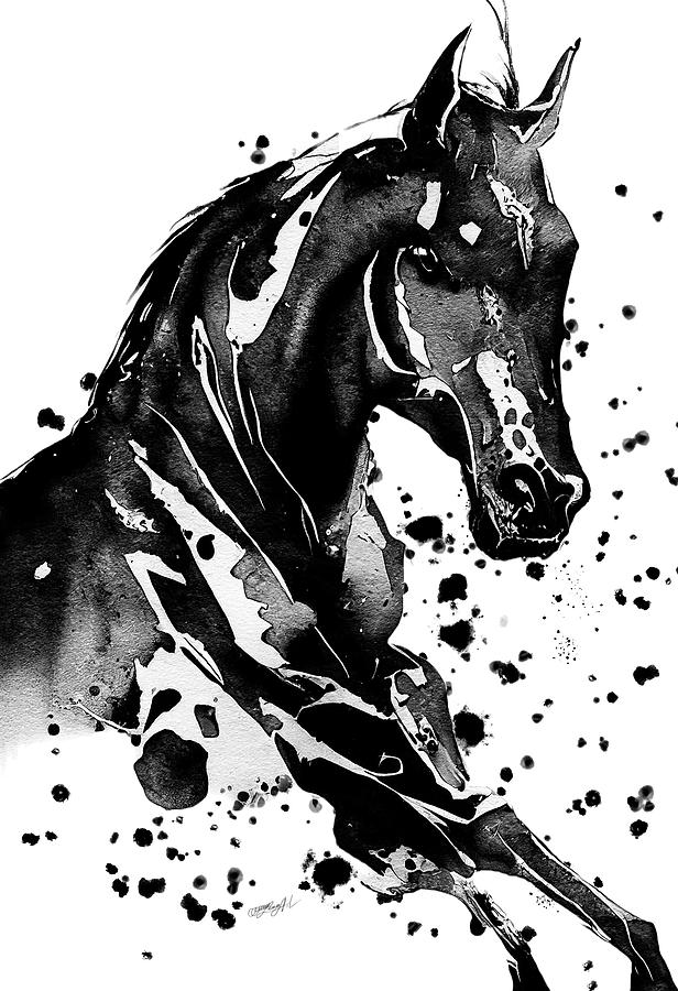  Paint-Washed Silhouette of a Racehorse With a Splattered Background Digitally Enhanced Digital Art by Lena Owens - OLena Art Vibrant Palette Knife and Graphic Design