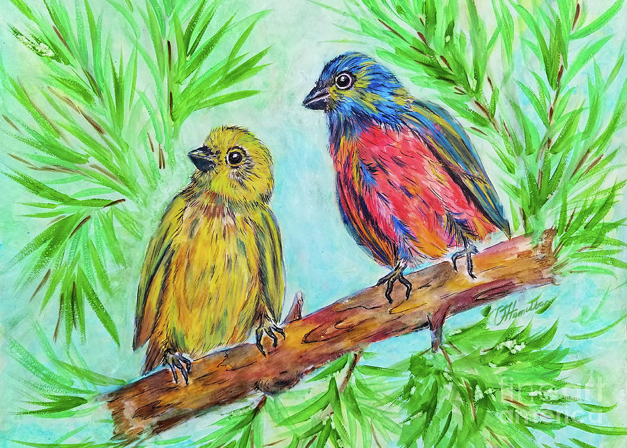 Painted Bunting Couple Painting by Olga Hamilton