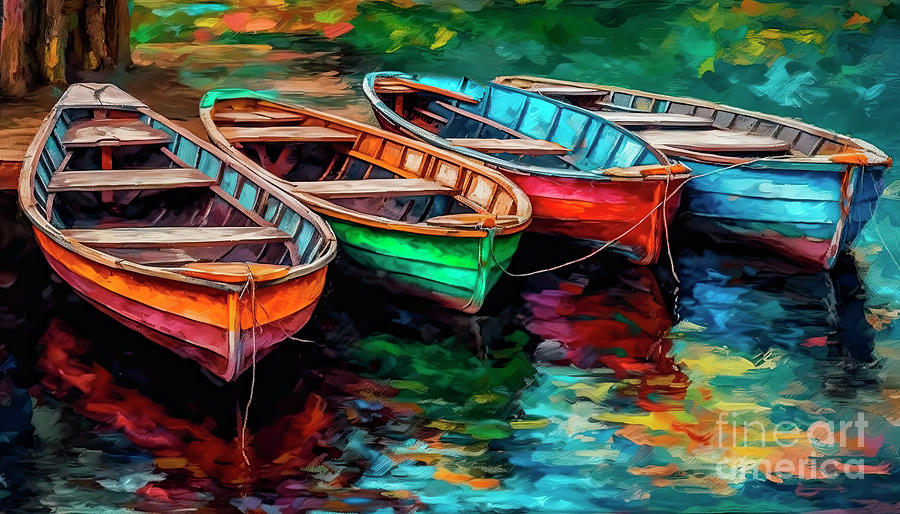 Painted Canoes Painting by Mindy Sommers