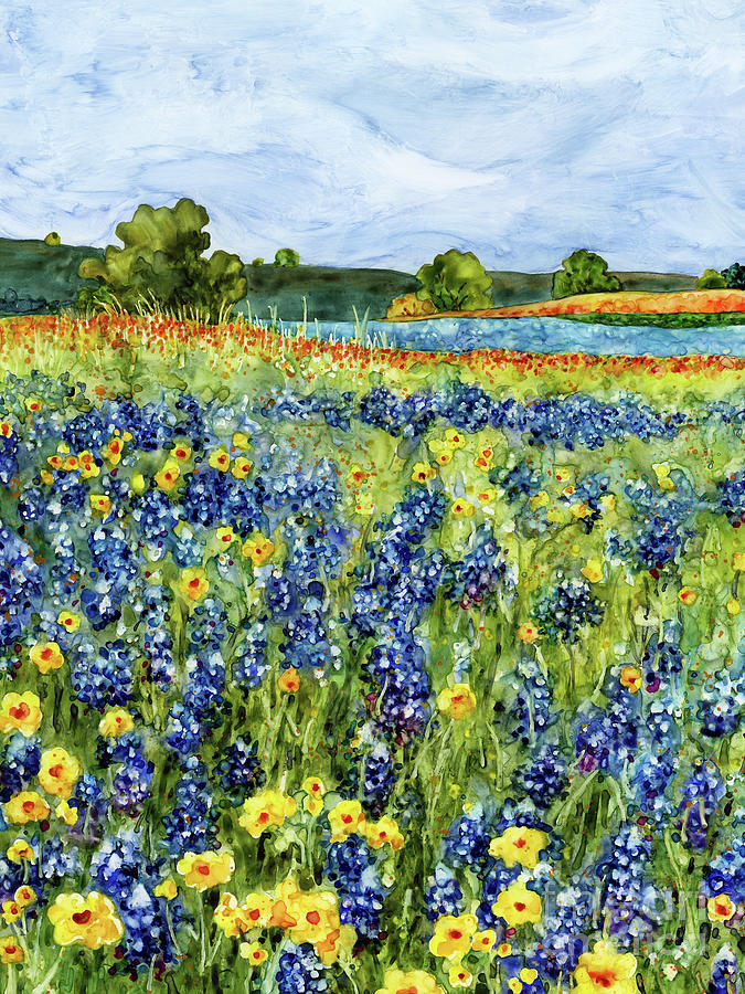 Painted Hills - Bluebonnets and Coreopsis 2 Painting by Hailey E Herrera