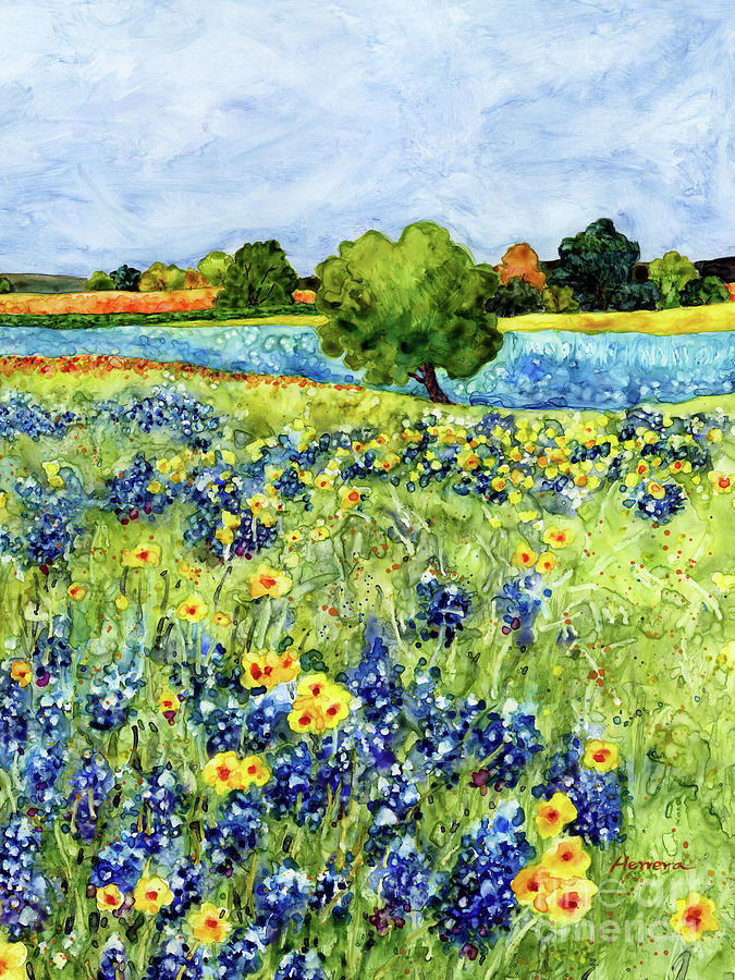 Painted Hills - Bluebonnets and Coreopsis 3 Painting by Hailey E Herrera