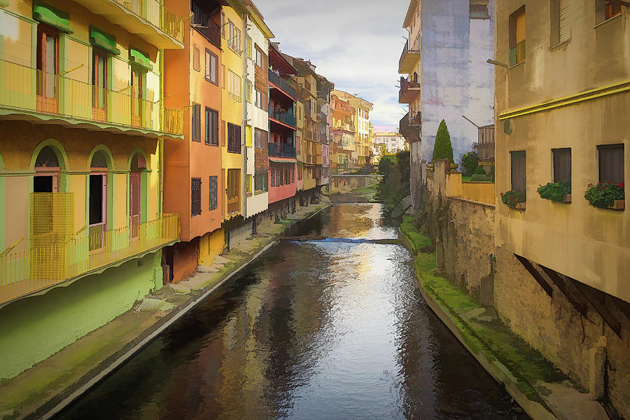 Painted houses bordering the Ritort river in Camprodon Photograph by Jordi Carrio Jamila