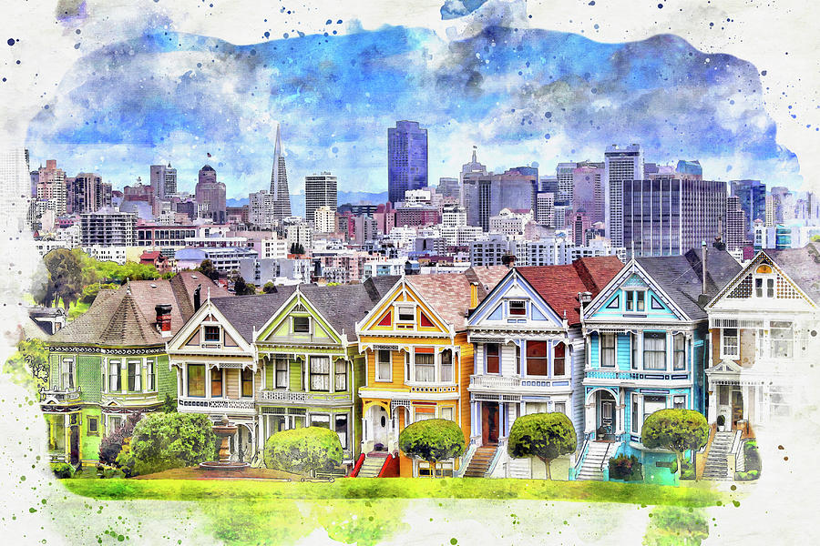 Painted Ladies of San Francisco Watercolor  Photograph by Carol Japp