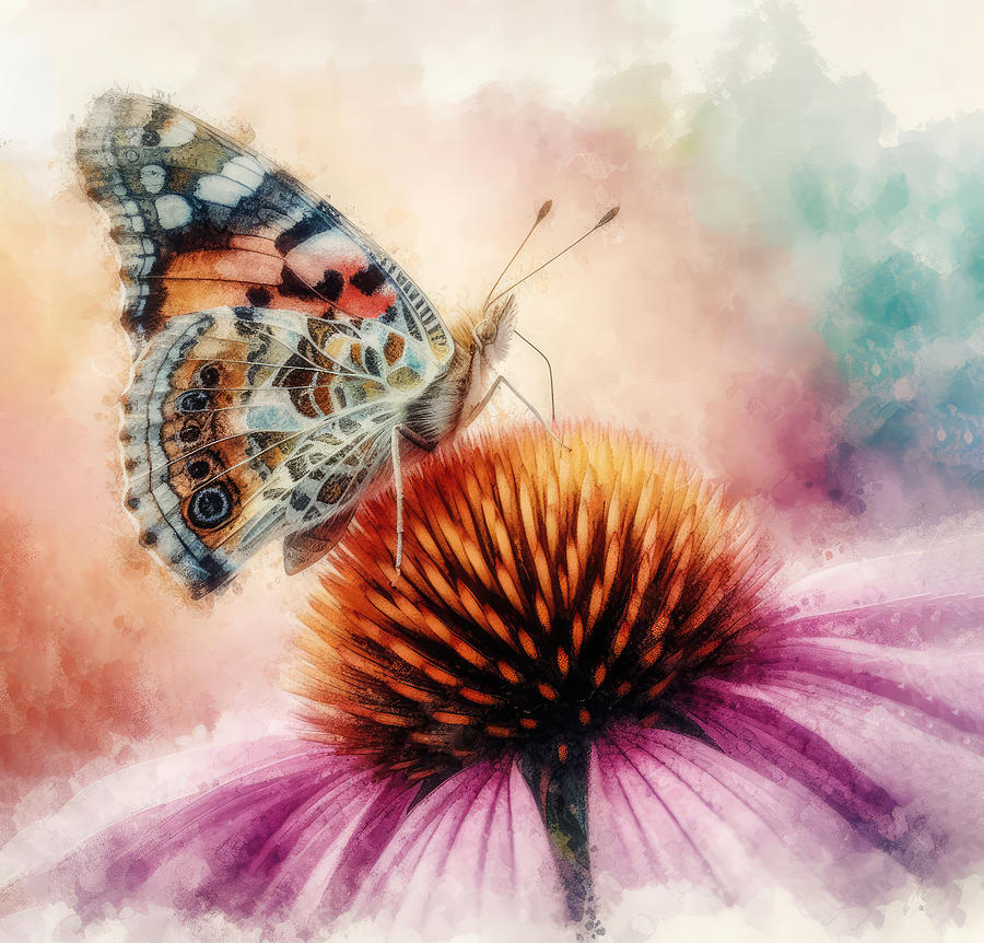 Painted Lady Butterfly on Coneflower Digital Art by Kim Hojnacki