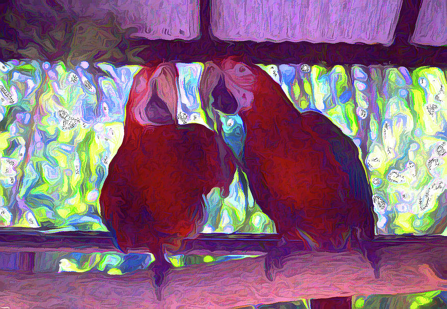 Painted Parrots  Digital Art by Cathy Anderson