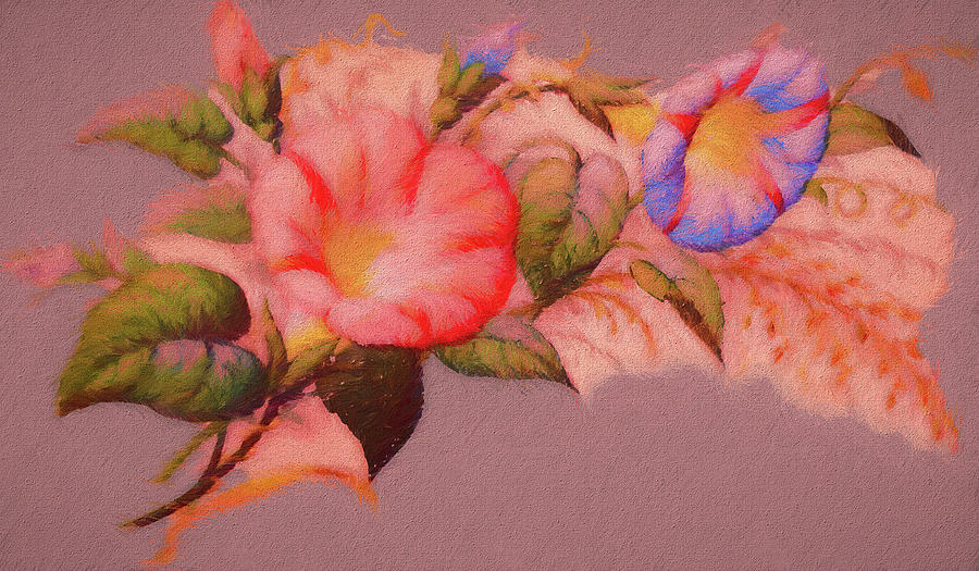 Painted Petunias vintage floral Digital Art by Cathy Anderson