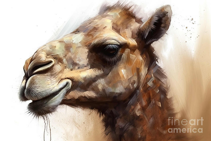 Nature Painting - Painted Portrait Of An Animal Camel On The Side by N Akkash