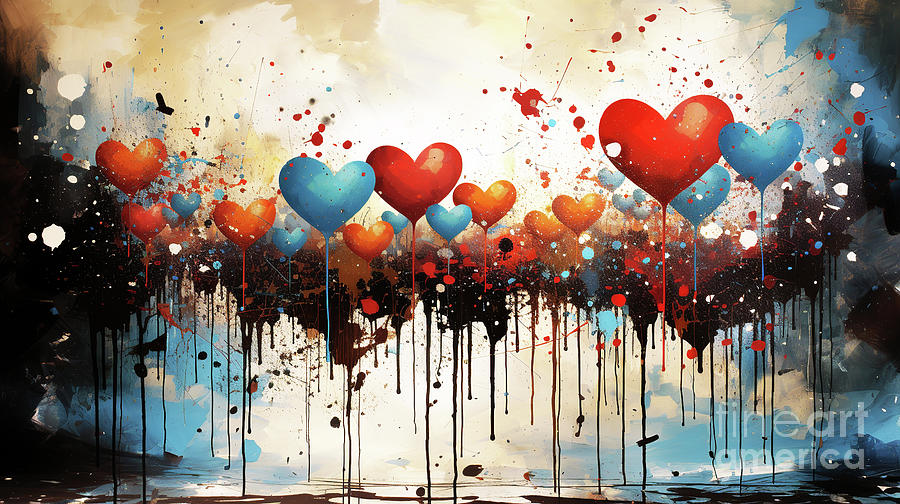 Painted red hearts. Digital Art by Odon Czintos