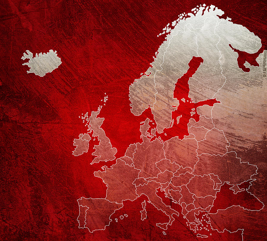 Painted red map of Europe Photograph by Sean Gladwell