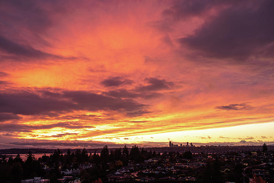 Sunset Photograph - Painted sky over Seattle  by EZ Lorenz Imagery