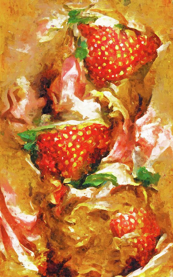 Painted strawberries with whipped cream. Painting by Art Momente | Fine ...