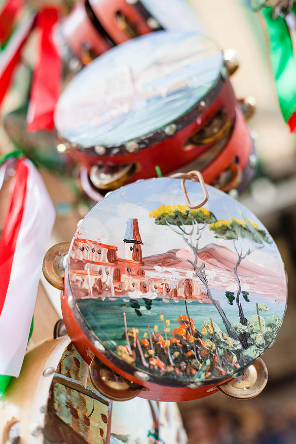 Painted tambourine for sale in Naples, Italy Photograph by Angelafoto