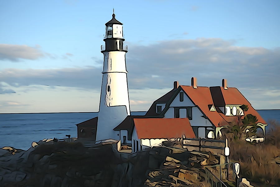 Painted Version of Portland Head Light Photograph by Patricia Caron