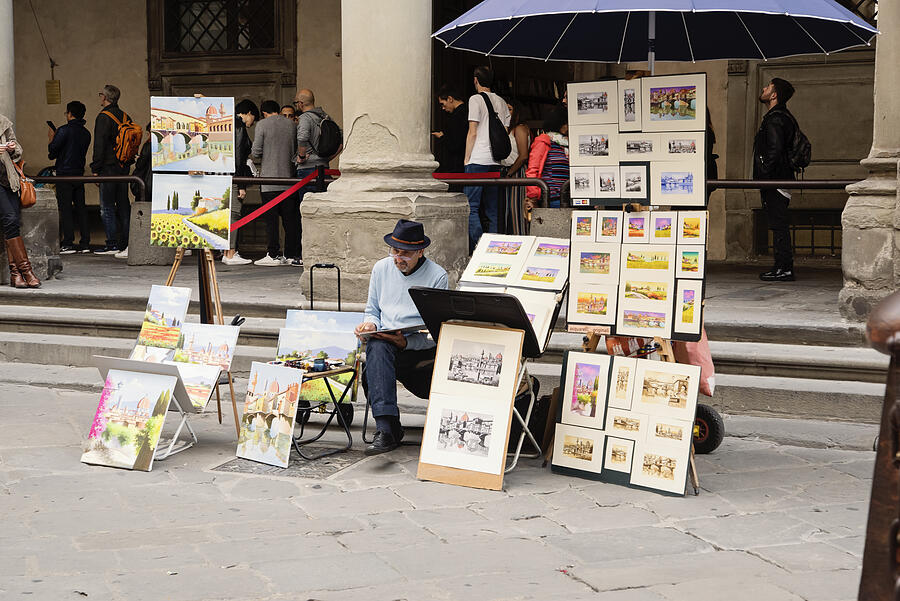 Painter in the piazza of the Uffizy Gallery, Florence Italy Photograph by Martinedoucet
