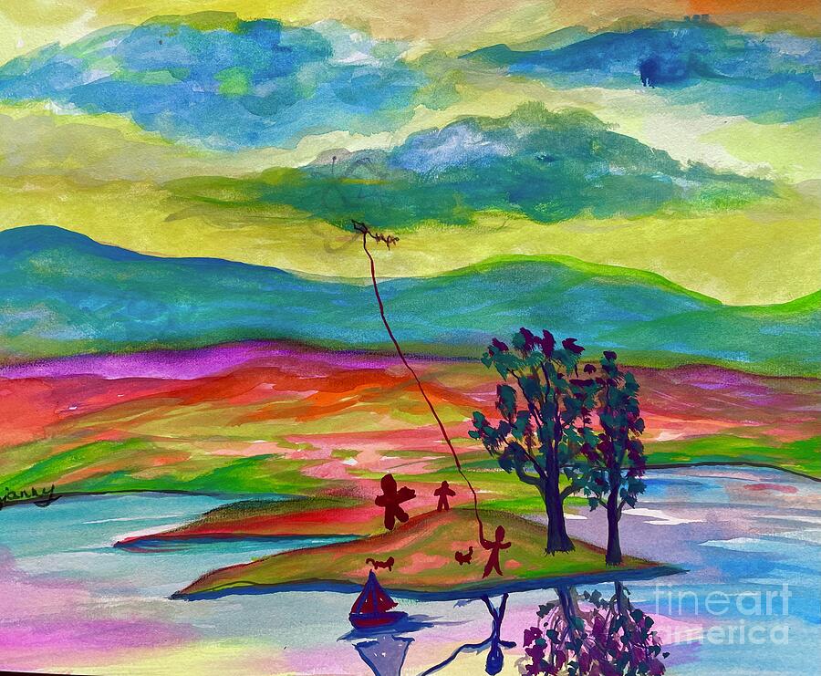 Landscape Painting - Painter Kite by Albert Algianny