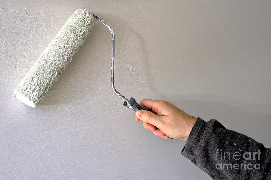 Painter Painting a House Wall with a Paint Roller Photograph by Olivier Le Queinec