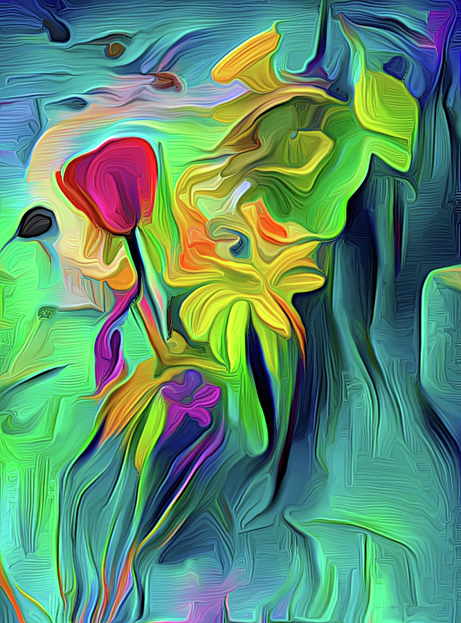 Painterly flowers Abstract 1225b Digital Art by Cathy Anderson