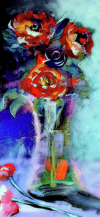 Rose Painting - Painterly Vase and Floral Arrangement by Lisa Kaiser