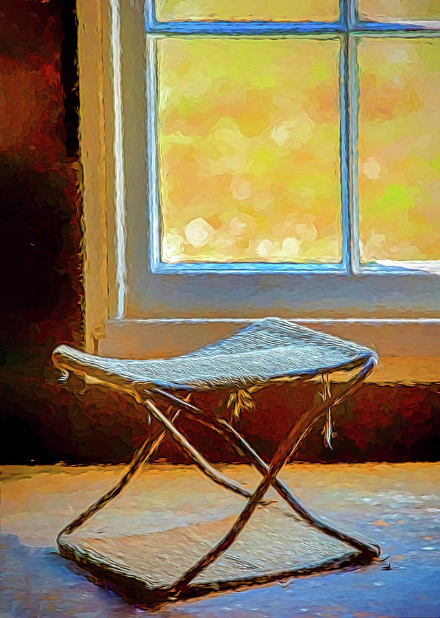 Painterly Vintage Folding Seat Near Barn Window Photograph