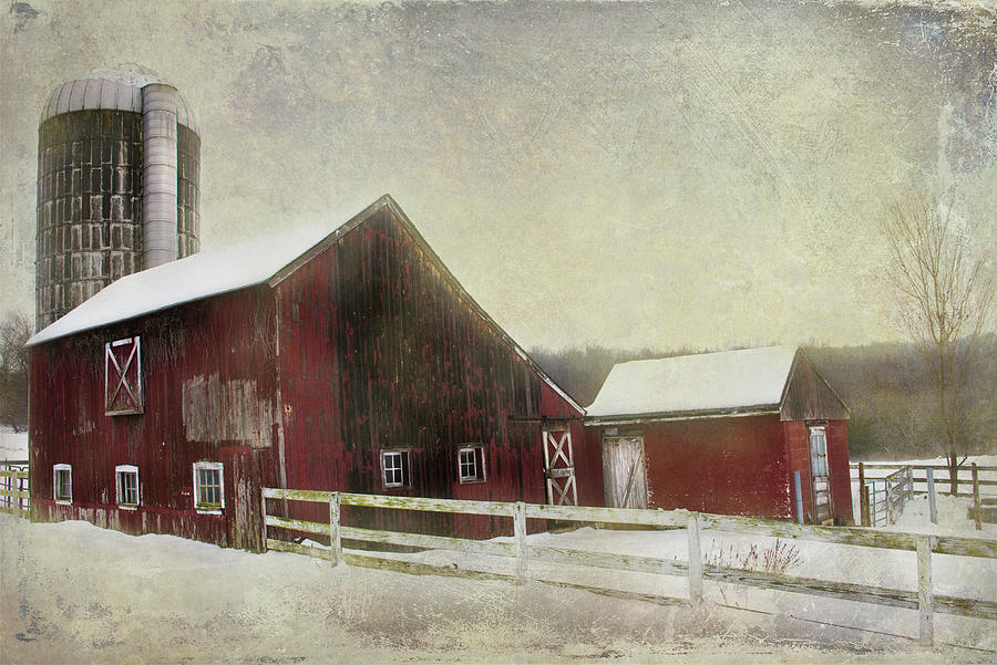 Painterly Winter Barn Scene- Kent Connecticut Painting by Photos by Thom