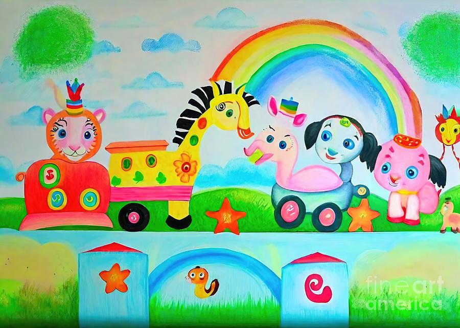 Nature Painting - Painting A Train Of Joy illustration happy cartoo by N Akkash