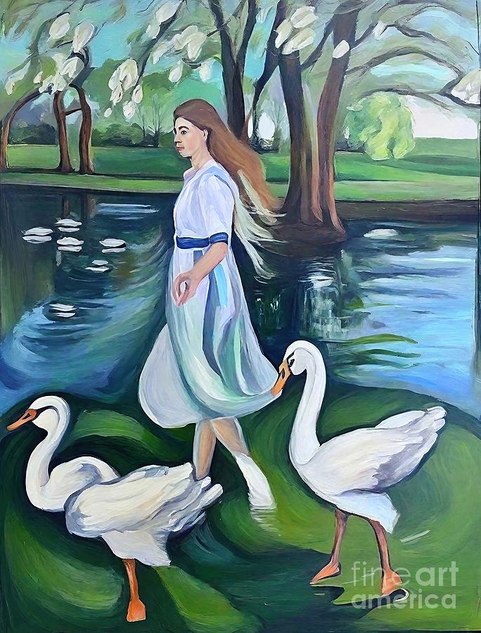 Nature Painting - Painting Afternoon Walks nature water lake summer by N Akkash
