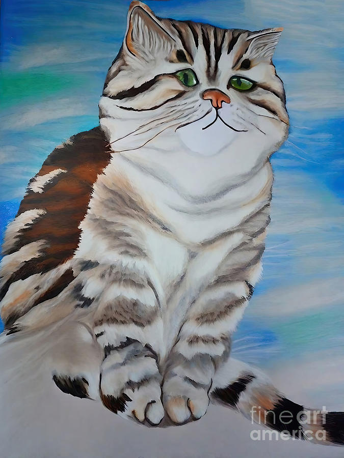 Animal Painting - Painting Agora Cat cute kitty art pet white anima by N Akkash