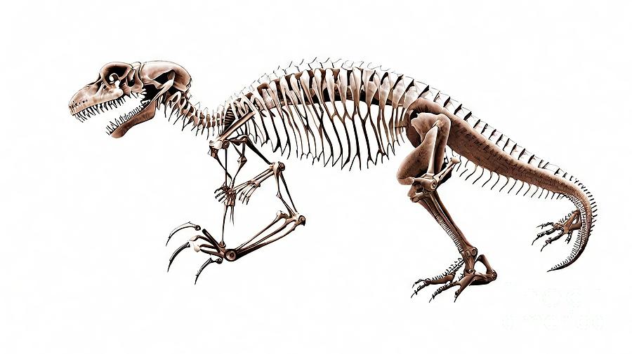 Prehistoric Painting - Painting Allosaurus skeleton dinosaur fossil anim by N Akkash