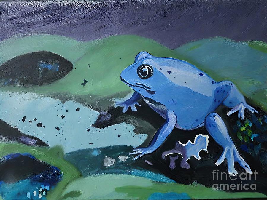 Nature Painting - Painting An Unusual Encounter frog green nature i by N Akkash