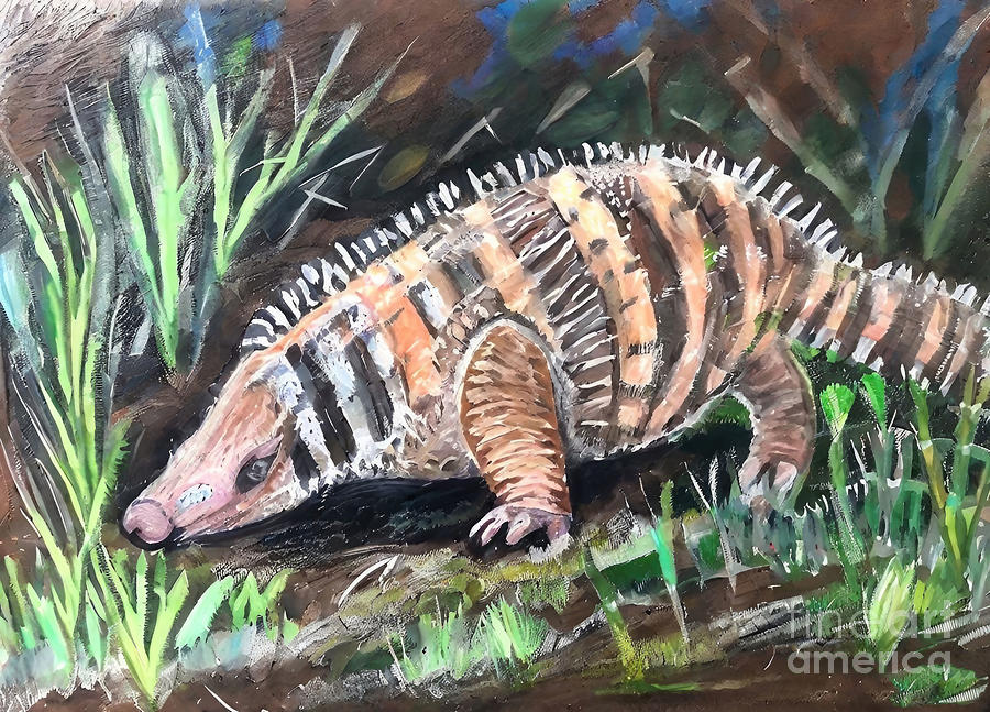 Wildlife Painting - Painting Argentinian Armadillo wildlife animal na by N Akkash