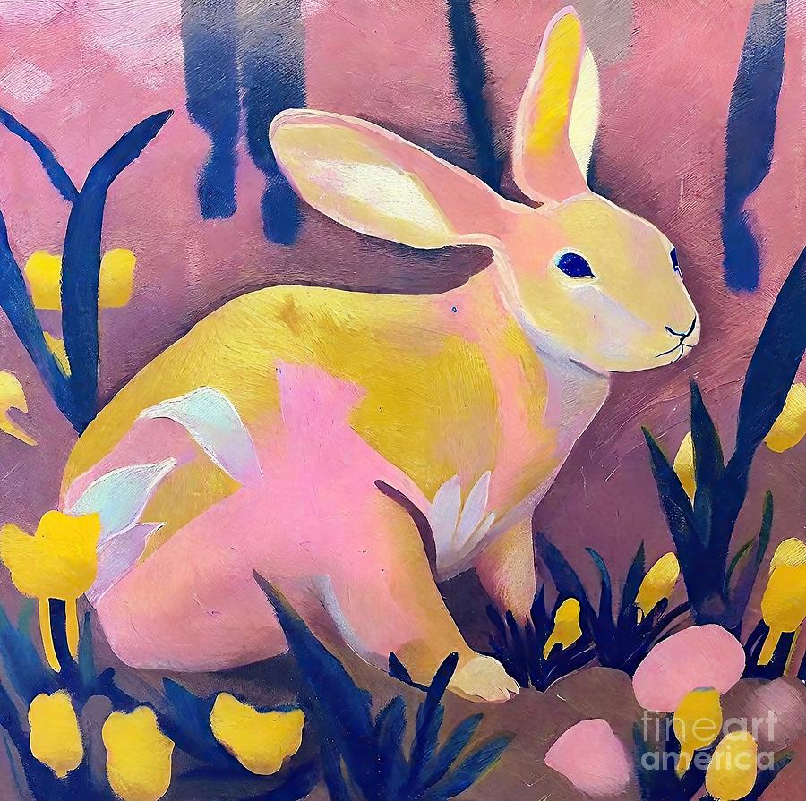 Spring Painting - Painting Autumn rabbit art illustration spring cu by N Akkash