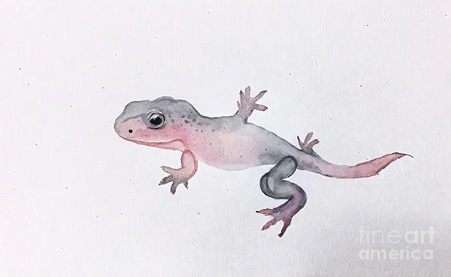 Wildlife Painting - Painting Baby Gecko reptile lizard animal tail wi by N Akkash