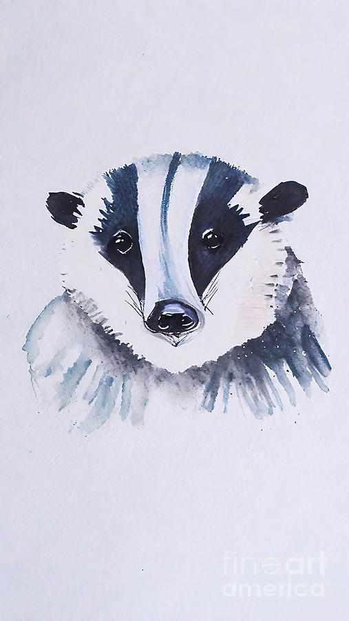 Wildlife Painting - Painting Badger animal illustration wild wildlife by N Akkash