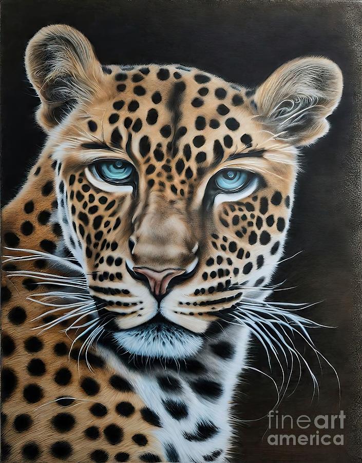 Wildlife Painting - Painting Baikal Silk Painted Leopard Portrait ani by N Akkash