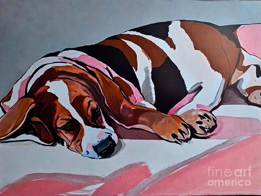 Nature Painting - Painting Bassethound dog art pet portrait illustr by N Akkash