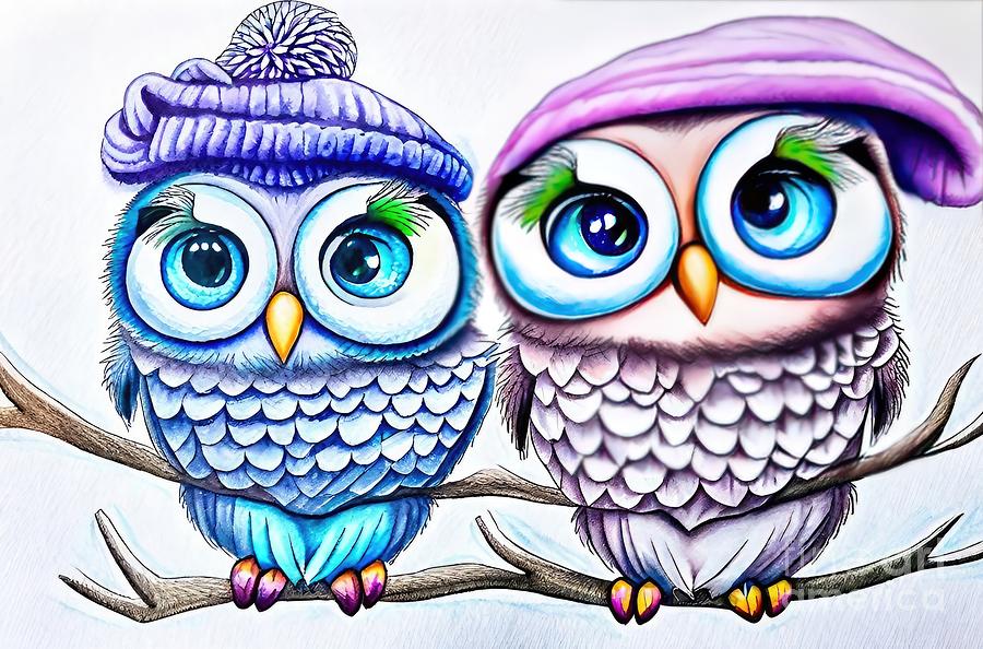 Owl Painting - Painting Be With Me owl cute bird nature animal b by N Akkash