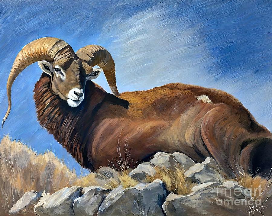 Yellowstone National Park Painting - Painting Big Horn Sheep background nature animal  by N Akkash