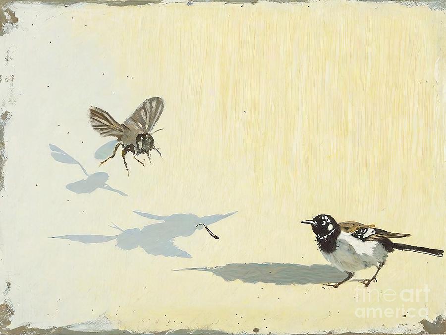Nature Painting - Painting Birds And Bees nature background bird il by N Akkash