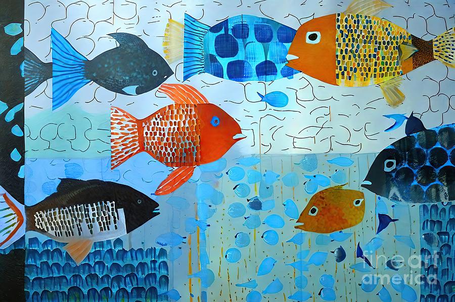 Fish Painting - Painting Black And Parrot fish background sea ill by N Akkash