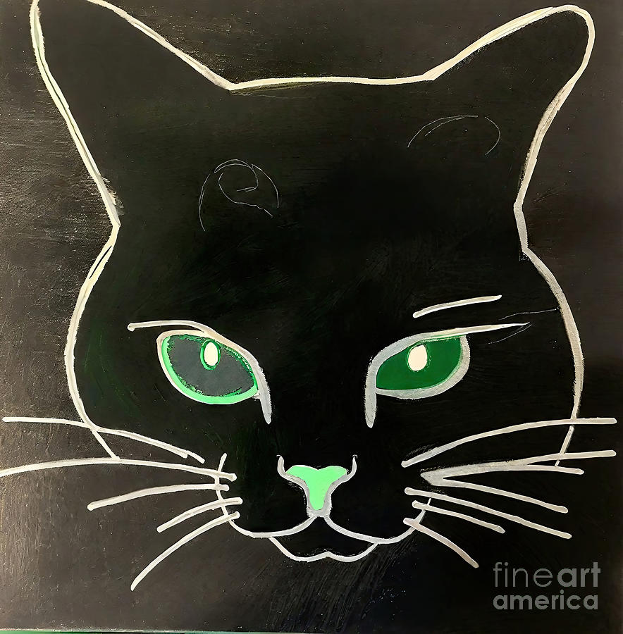 Magic Painting - Painting Black Cat With Green Eyes cat pet feline by N Akkash