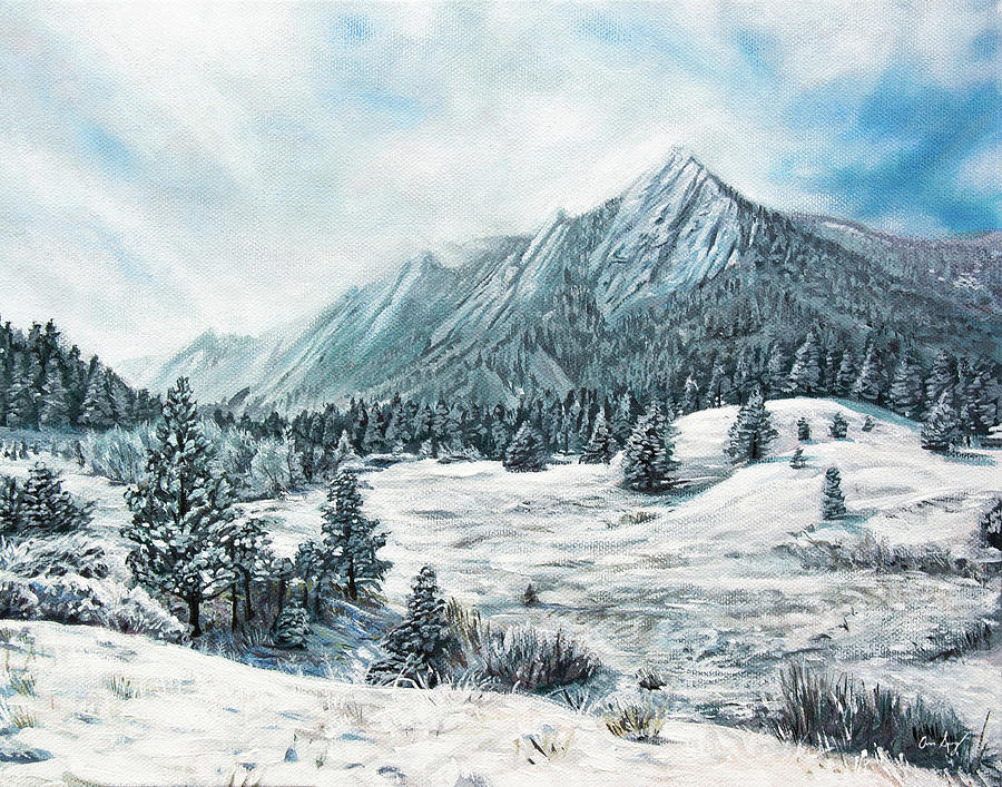 Painting - Boulder Flatirons in Winter Painting by Aaron Spong