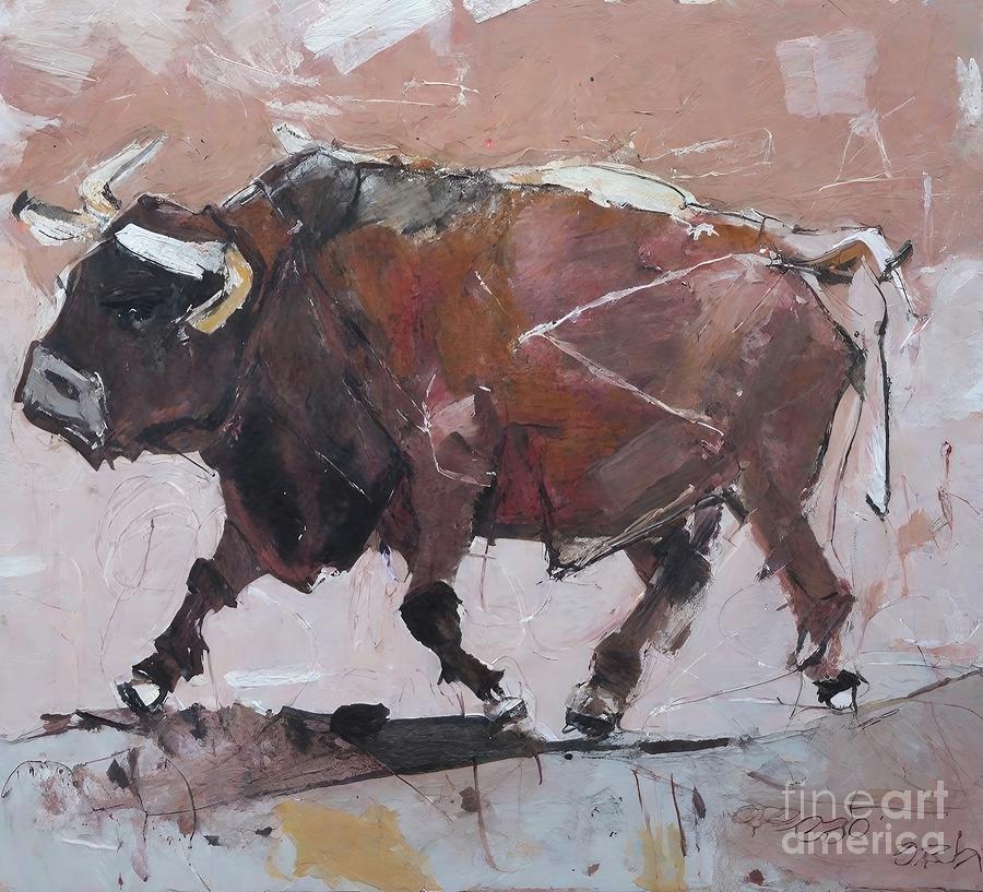 Nature Painting - Painting Bull 22b 005 animal art background mamma by N Akkash