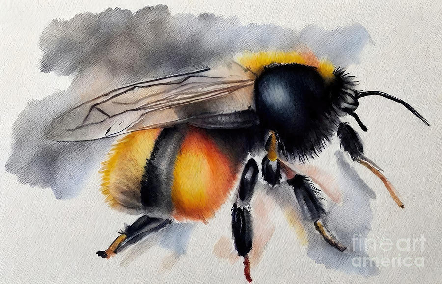 Nature Painting - Painting Bumblebee nature bee honey insect illust by N Akkash
