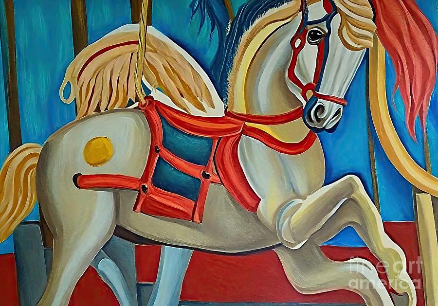 Nature Painting - Painting Carousel Horse horse nature oil painting by N Akkash