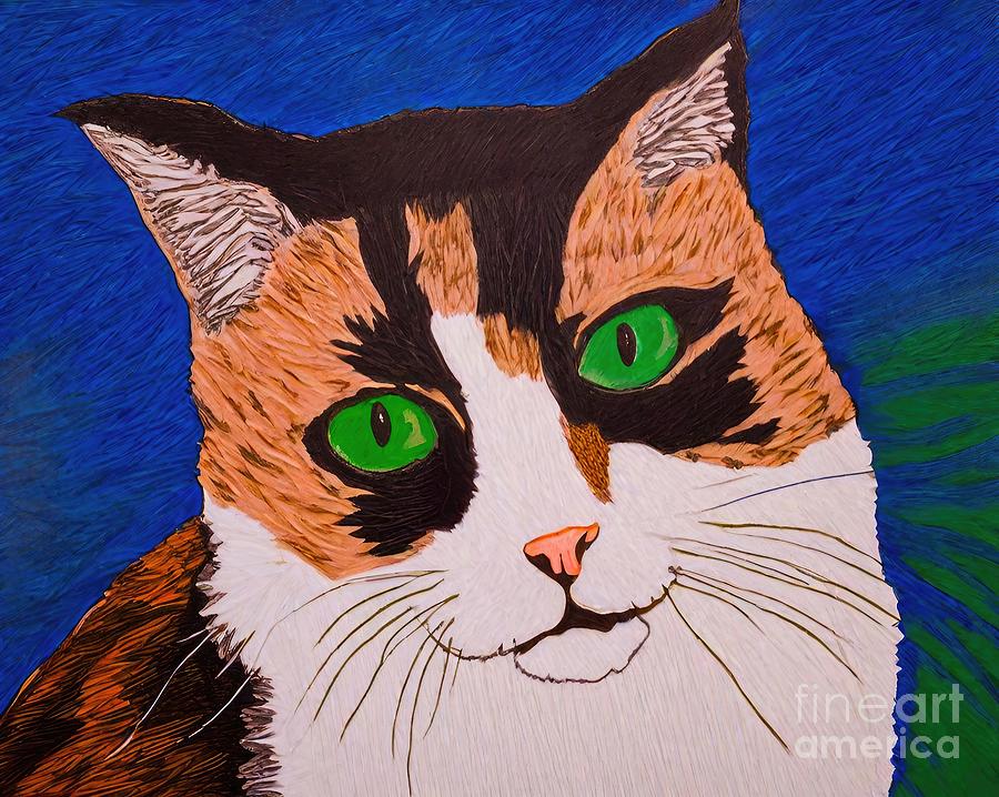 Nature Painting - Painting Charlie Cat Wild cute portrait animal fa by N Akkash